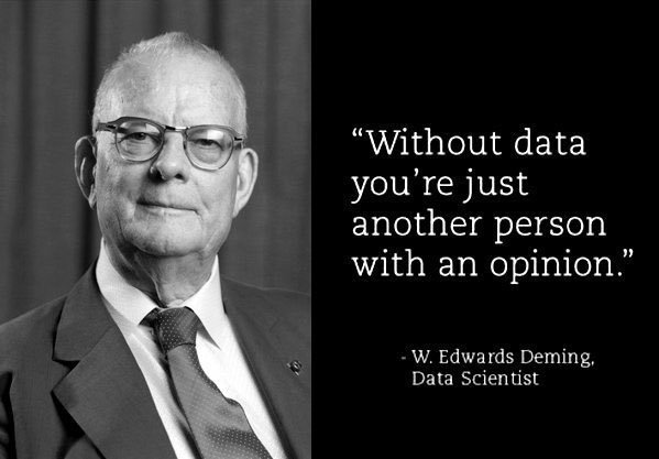 “Without data, you're just another person with an opinion.” W. Edwards Deming