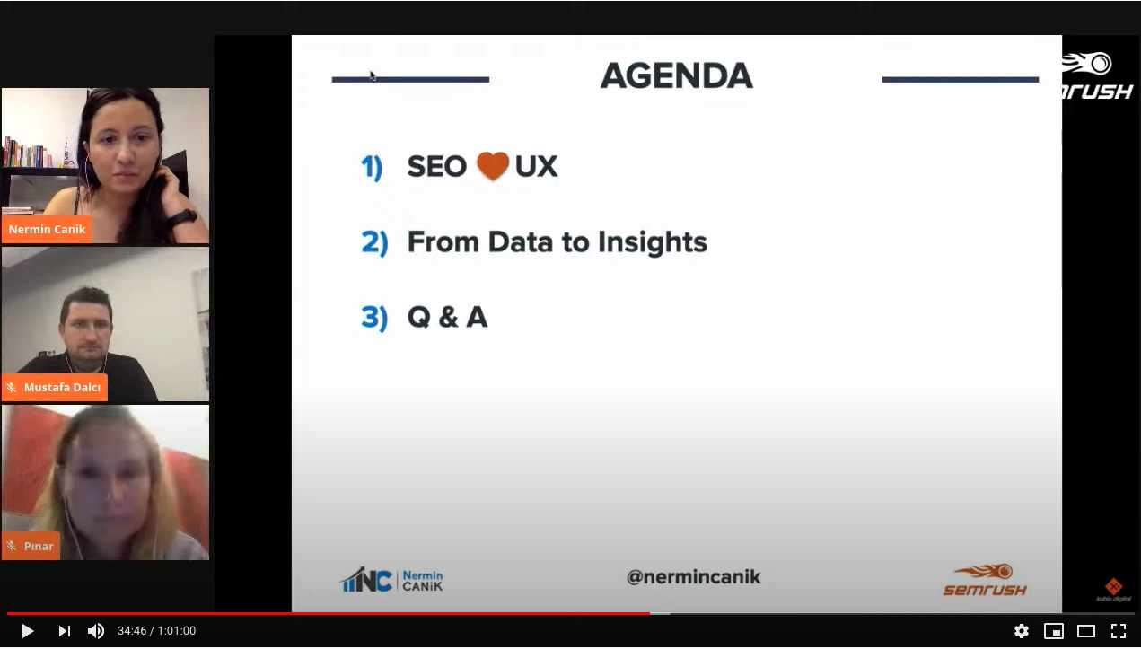 SEMrush Webinar UX & SEO (Nermin Canik, Mustafa Dalcı, Pınar Ünsal), Youtube